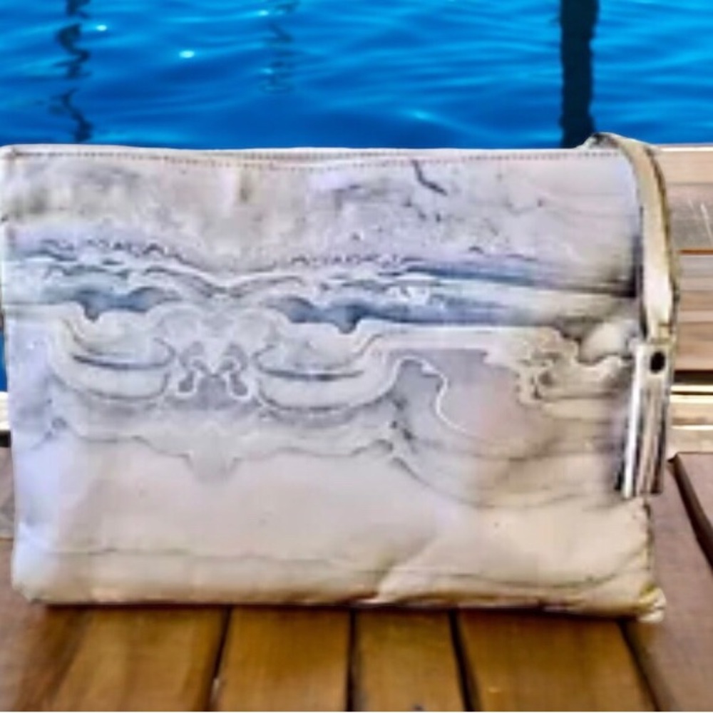 Bassous Bags By Jane USA Vintage 80's Genuine Leather Clutch Handbag Watercolors